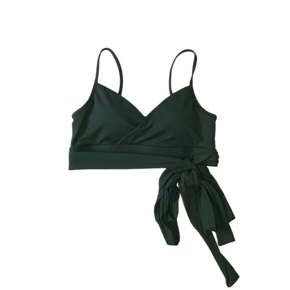Fabletics Nola Dark Pine Low Impact Tie Around Padded Sports Bra Women's Large - Picture 1 of 13